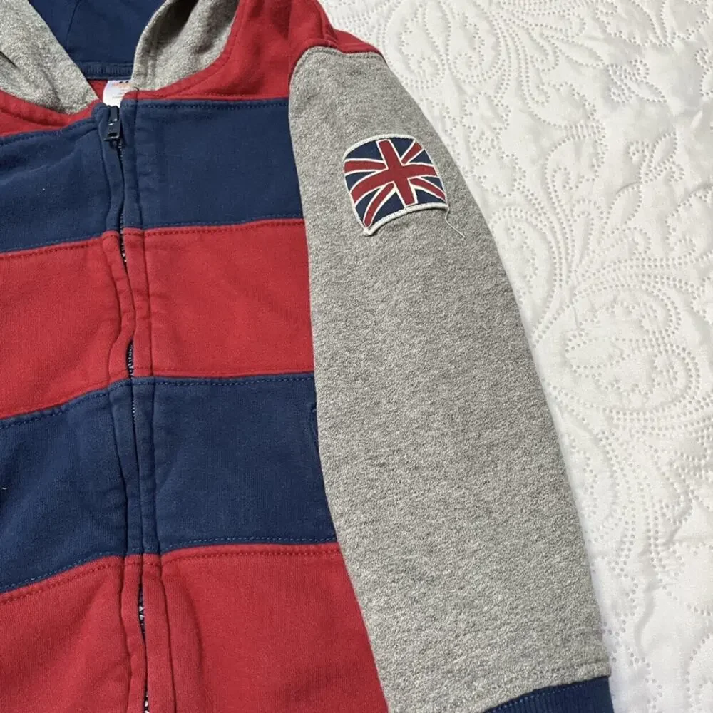 Gymboree London Patch Stripe Fleece Hoodie Size 4/5